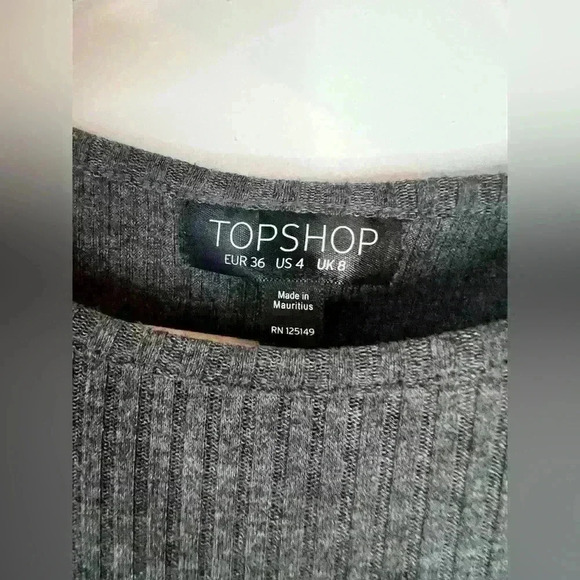 Topshop Women’s Grey Ribbed Sleeve Cut Out Punk Grunge Short  Sleeve Shirt Small - Picture 6 of 9